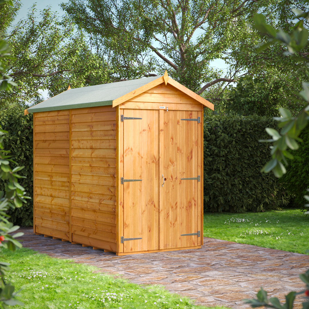 Powersheds 8 x 4ft Timber Overlap Windowless Apex Garden Shed, Double Doors