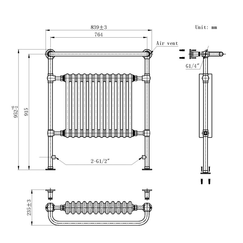 iBathUK Traditional Designer Heated Towel Rail Bathroom Radiator, 12, 952cm H x 839cm W x 235cm D
