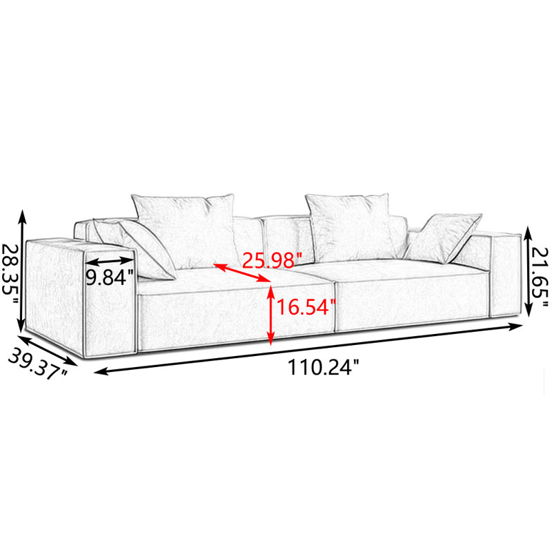 Coussin modulaire 100% polyester, H 28,35 po x l 110,24 po x P 39,37 po, 4, Noir, noir, noir, noir