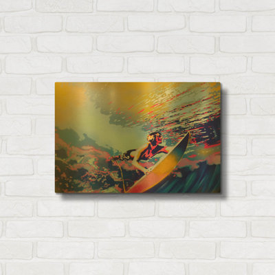 Tableau mural abstrait en métal doré « Surf », style graffiti, 61 x 41 cm