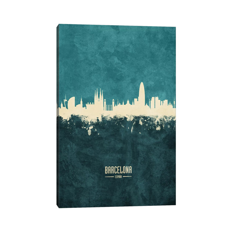 Barcelona Spain Skyline by Michael Tompsett - Wrapped Canvas Print, 20.32 cm H x 30.48 cm W