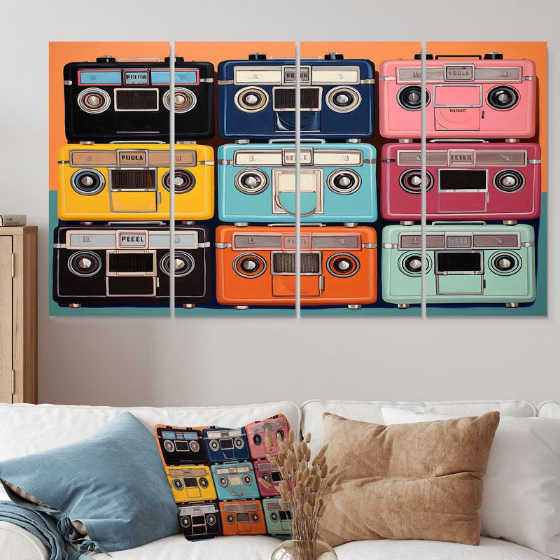 Pop Art Cassette Tapes - Cassette Tapes, art mural 4 pièces, H 28 po x l 48 po