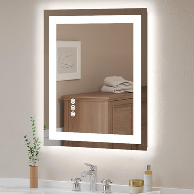 Frameless LED Bathroom Mirror 36x24 Inch, Tempered Glass, Wall-Mounted Vanity Mirror with Anti-Fog, 3 Colors Dimmable Light, Memory Function