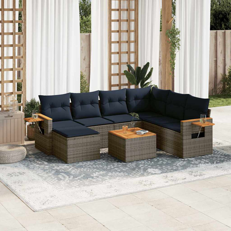  Ensemble de canapé de patio 8 pièces avec coussins en rotin de polyester gris (États-Unis seulement)