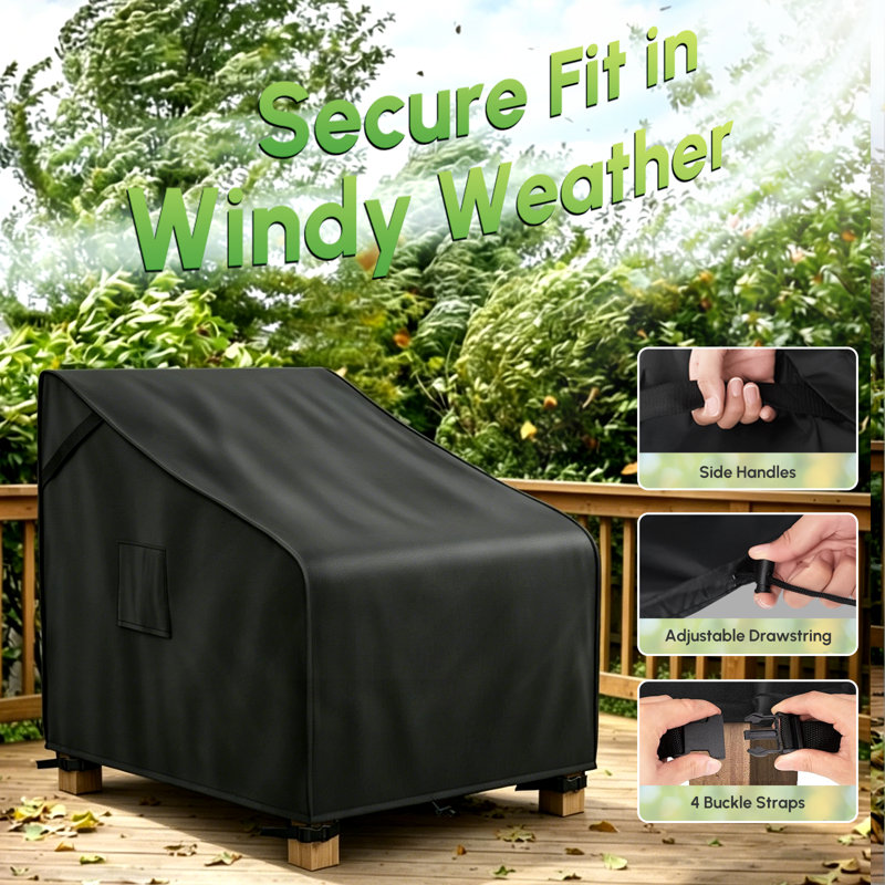 Patio Chair Covers Waterproof, Outdoor Furniture Covers For Rocking Chair, Heavy Duty Anti Uv Chair Cover, Fits Up To 35" H X 32" W X 37" D, Air Vent And Handles Included, Black