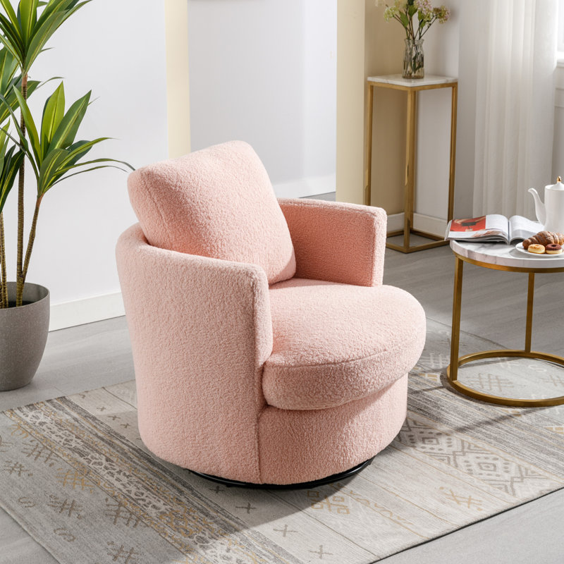 Yelina Polyester Slipcovered Swivel Barrel Chair, Pink Boucle 100% Polyester