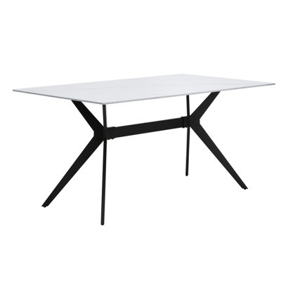 Rectangular Dining Table With Sintered Stone Top And Black Metal Legs For 6 Seats Contemporary Legs, Accommodates People