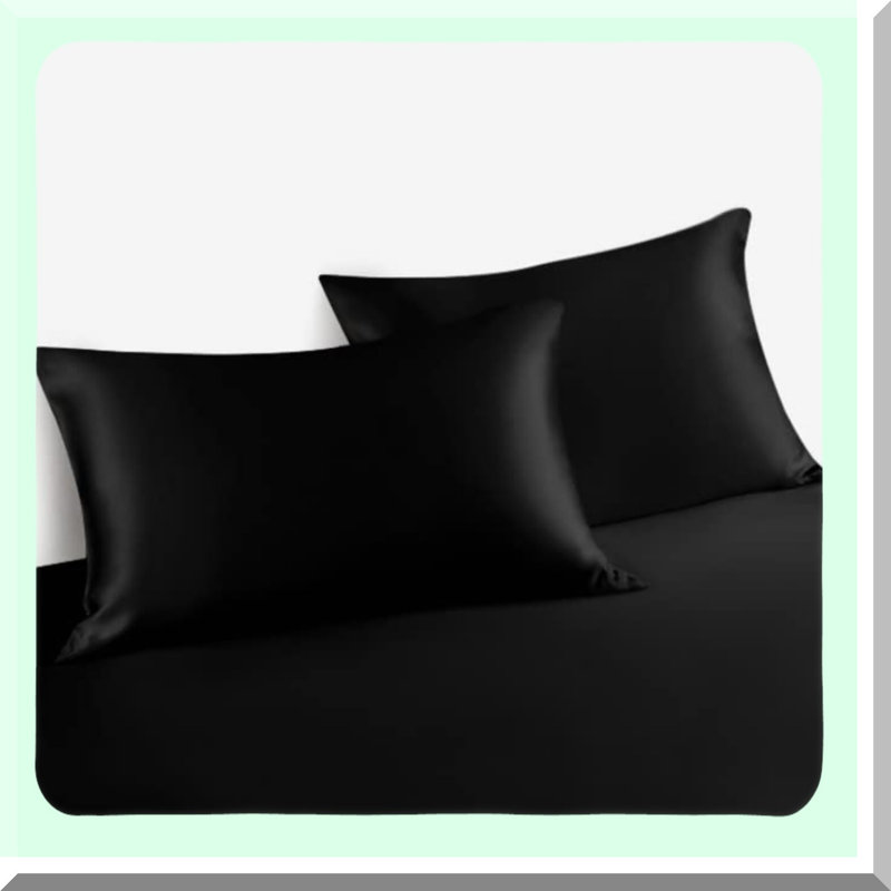 Cooling Eucalyptus Tencel Pillowcase Set - Vegan Silk Hair & Skin Care - 20x40 Inches - Jet Black - Set of 2 - Breathable & Cooling Fiber Technology