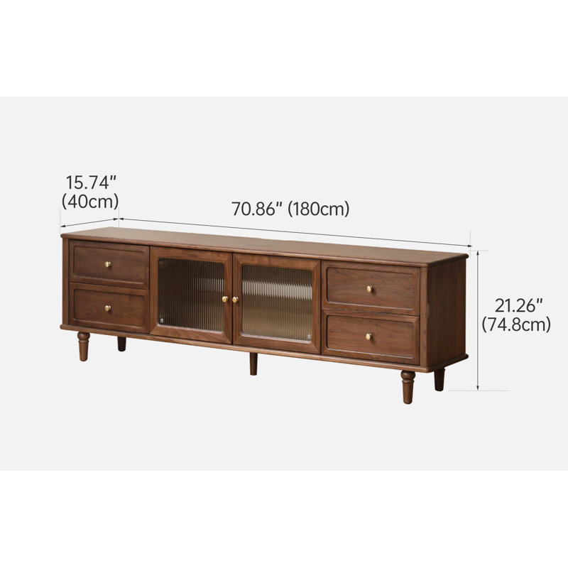 70"W Solid Walnut Modern Traditional TV Stand, 70.86"L