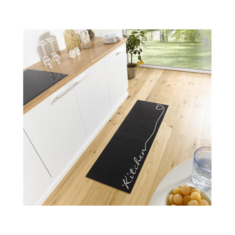 Kitchen runner - Kitchen runner non-slip short pile kitchen rug washable for Kitchen - Black