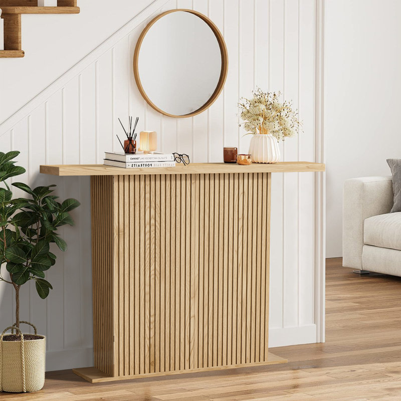 Console de 41,3 po de long, canapé cannelé en bois derrière le canapé, table d'entrée Mid-Century , Naturel