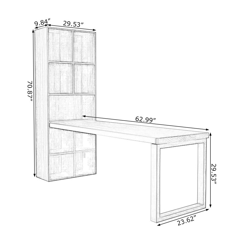 Bureau rectangulaire en bois massif brun, Retour à gauche, H 70,87 po x l 62,99 po x P 23,62 po