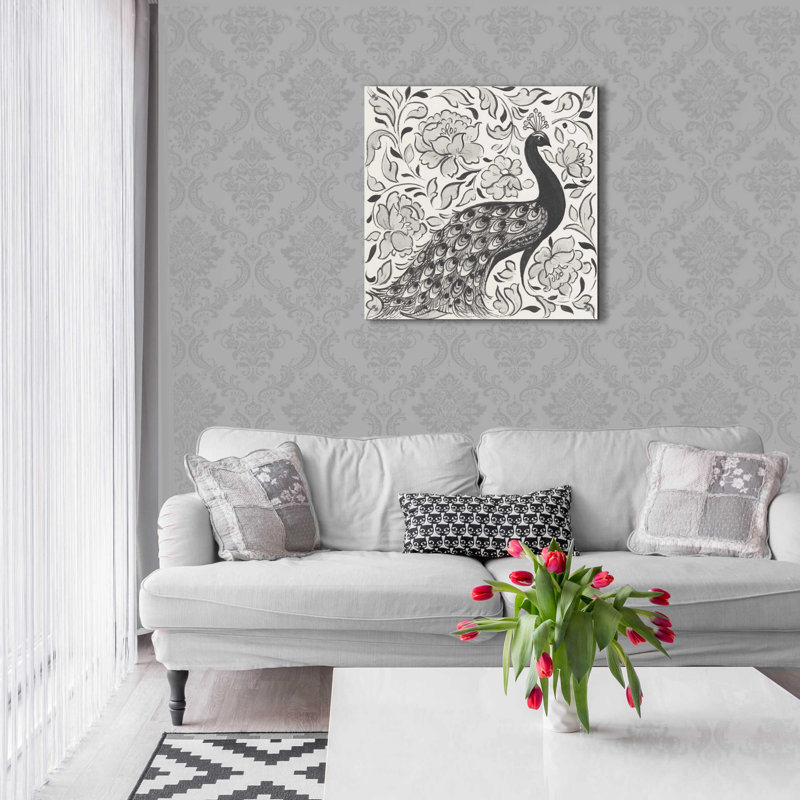 «Peacock Garden IV BW» par Miranda Thomas, art mural en verre acrylique, H 24 po x l 24 po x P 0,2 po