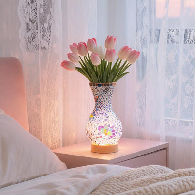 Turkish Mosaic Glass Table Lamp, Handmade Vase Lamp With 3-color Dimmable Led Light(flowers Not Included)