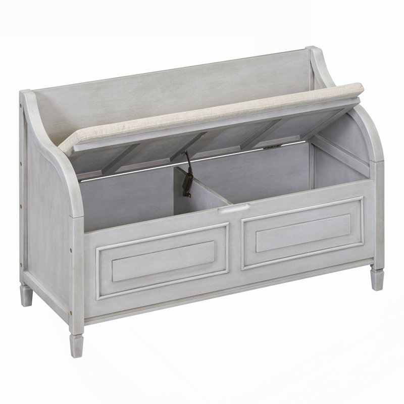 Banc de rangement multifonctionnel en bois massif avec charnière de sécurité, Gray Wash, Gray Wash