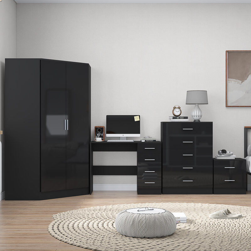 Eva Piece Bedroom Set, Black Gloss / Black Oak