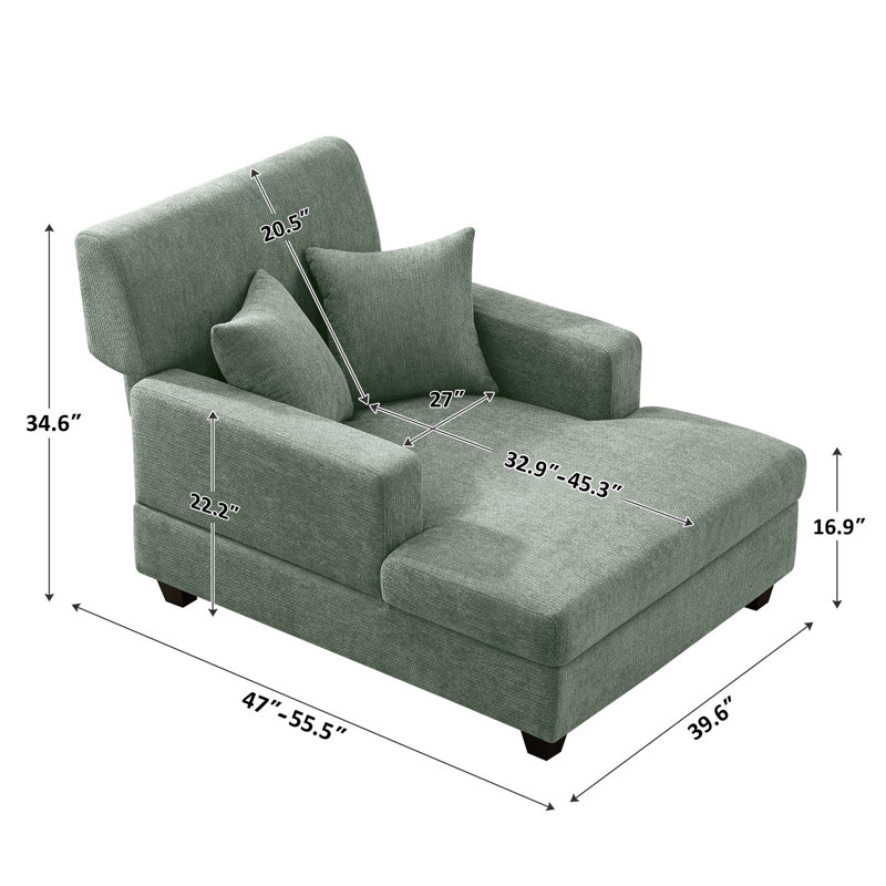 Monroeville 37" W Upholstered Chaise Lounge, Sage Chenille
