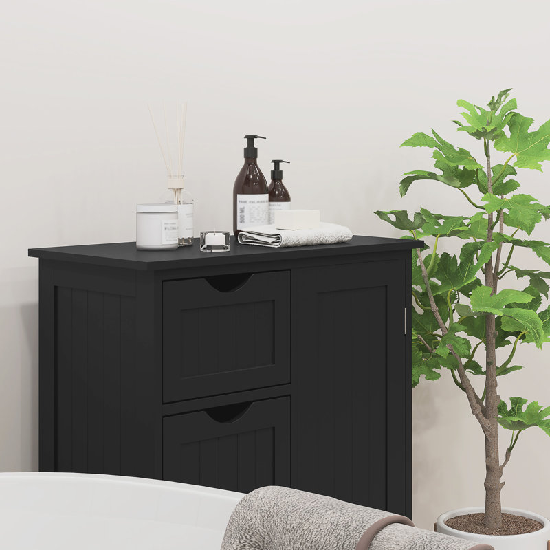 Bathroom Storage Cabinet with Drawers and Adjustable Shelf, Black