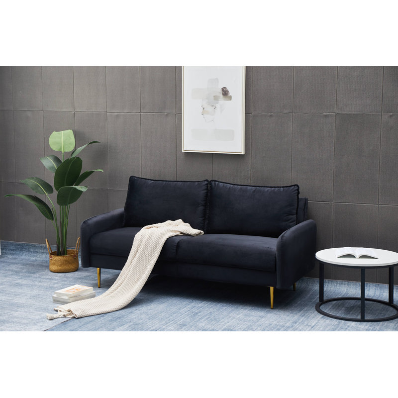 Emteas 57.3'' Velvet Loveseat, Black Velvet, 34" H x 57.3" W x 32" D
