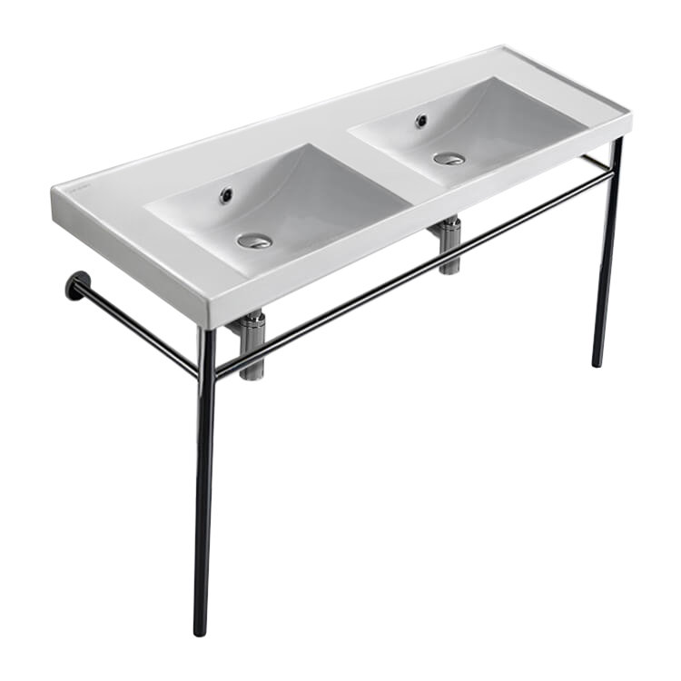 Scarabeo By Nameeks ML 18.5'' White/Chrome Ceramic Rectangular Bathroom Sink with Overflow, No Hole