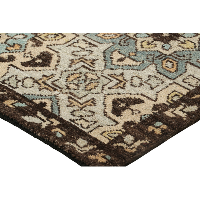 Rug & Kilim’S Caucasian Style Custom Rug In Blue With Geometric Medallions, Rectangle 4' x 6'
