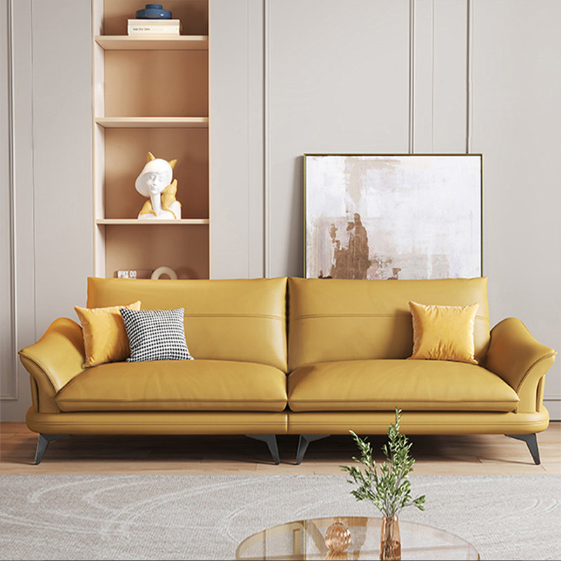 Canapé modulaire jaune en cuir véritable, H 31,5 po x l 98,43 po x P 35,43 po