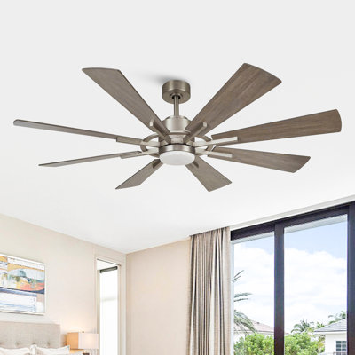 Lisa 60" Windmill Large Ceiling Fan with 3CCT LED Lights and Remote Control, 6-Speed Reversible DC Motor, 5"/10" Downrods