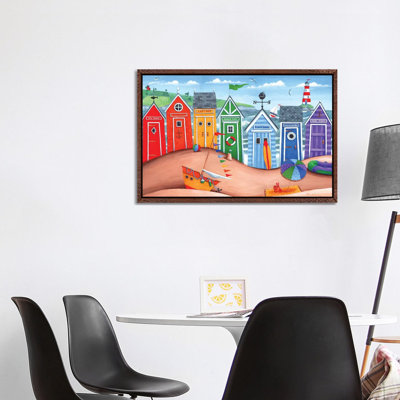 Beach Hut Rainbow Scene by Peter Adderley - Painting on Canvas