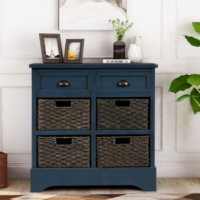 Grande armoire de rangement avec et tiroirs, deux tiroirs en bois au fini marine antique