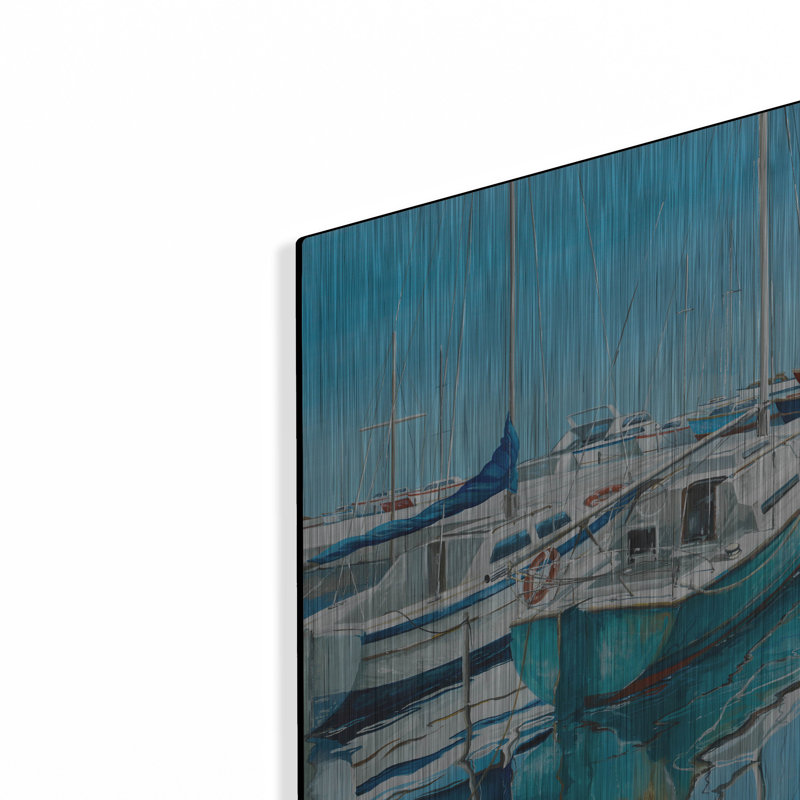Art mural en métal Breakwater Bay «Anchored Bateaux On Pier» par Max Maxx, H 12 po x l 16 po