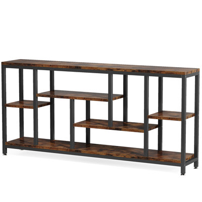 70.9" Extra Long Industrial Console Table, 3-Tier Sofa Table Behind Couch With Storage Shelves, Narrow Entryway Hallway Accent Table For Living Room, Rustic Brown