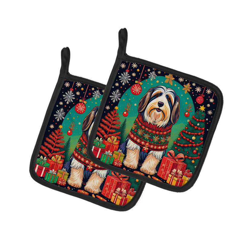 Paire de porte-casseroles Bearied Collie Christmas