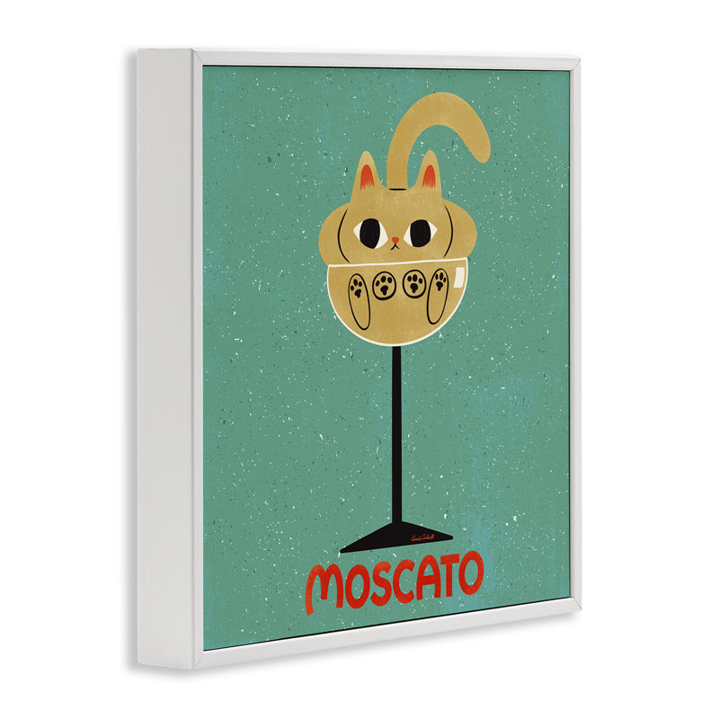 Moscato Feline Wine Framed Giclee, design by Carrie Cantwell, 12" H x 12" W, Coastal White Framed Giclee