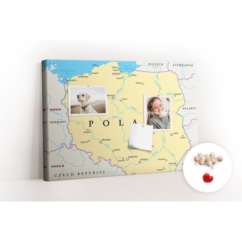 Wall Mounted cork board with print decorative wall message pin boards for office bulletin board ideas Political Poland map