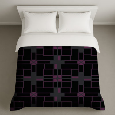 Housses de couette mauves carrés noirs