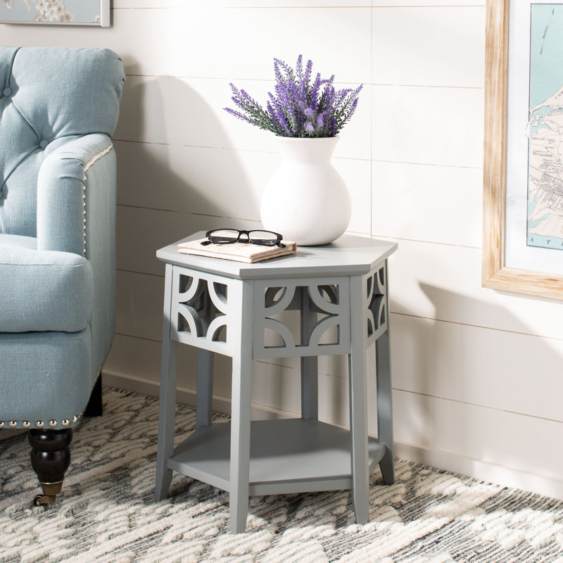 Katalina Solid Wood Abstract End Table, Pearl Blue Grey