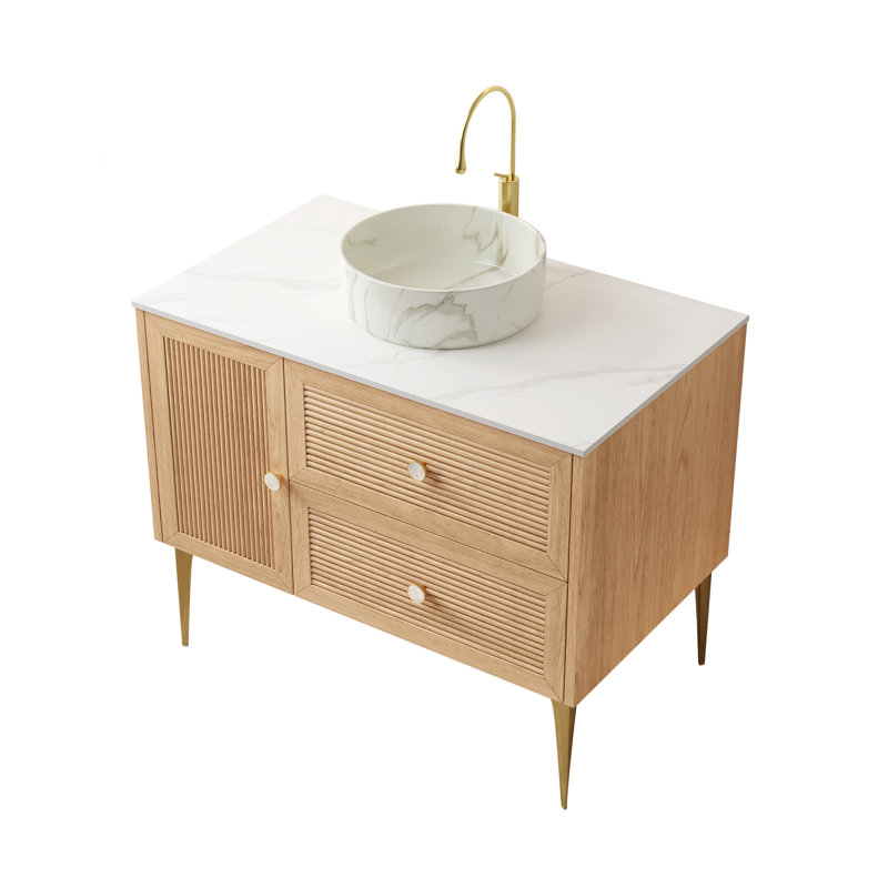 Meuble-lavabo autoportant Munin, Center, Stone White Round, 36"
