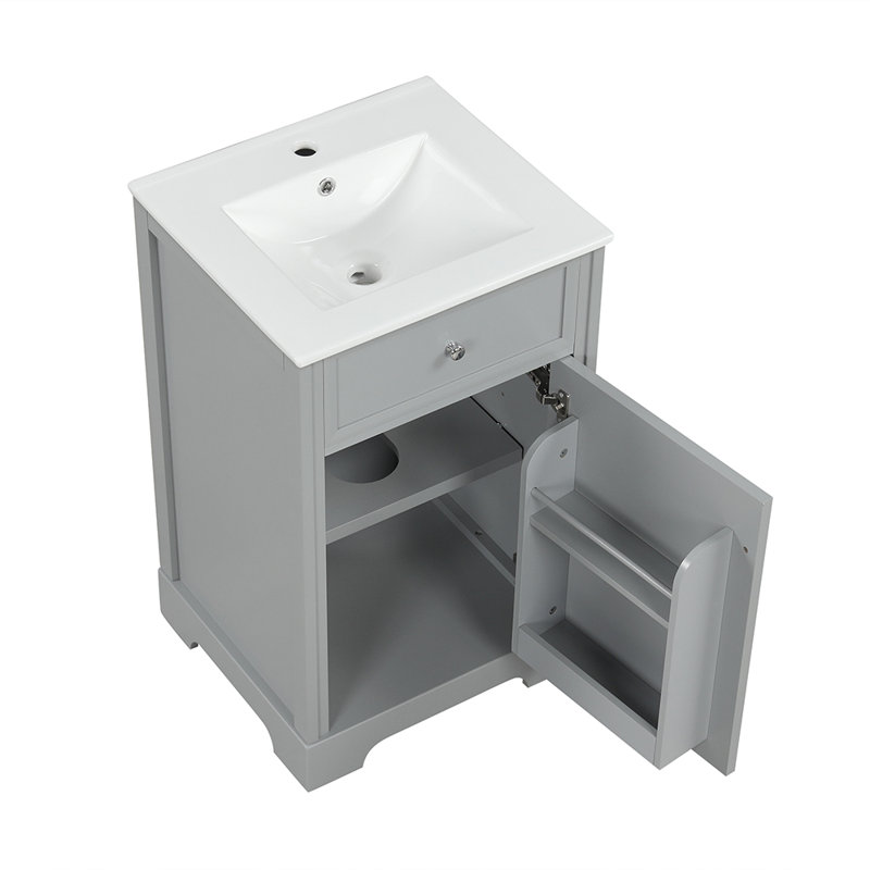 Armoire de salle de bain avec lavabo et porte à fermeture douce, Gris