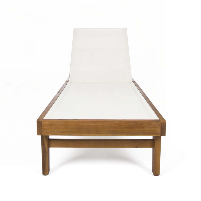 Outdoor Patio Chaise Lounge with Cushion, Beige, Teak