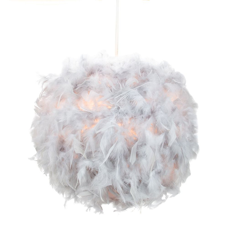 Eye-Catching and Modern Genuine Feather Decorated Pendant Light Shade, Grey, 20cm H x 25cm W x 25cm D