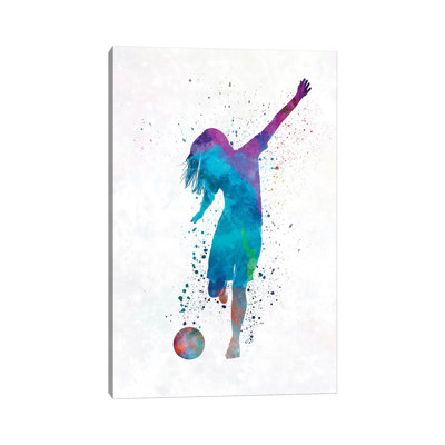 Woman Soccer Player 05 In Watercolour by Paul Rommer - Wrapped Canvas Painting