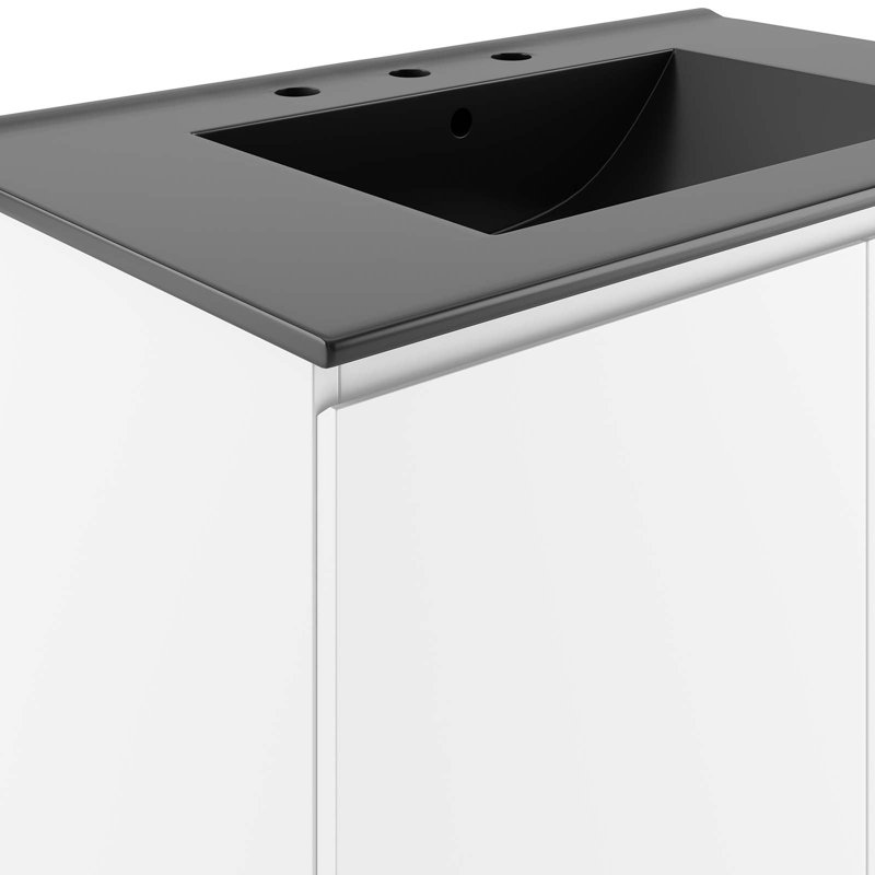 Modway Bryn 30" Wall-Mount Bathroom Vanity, Black, White