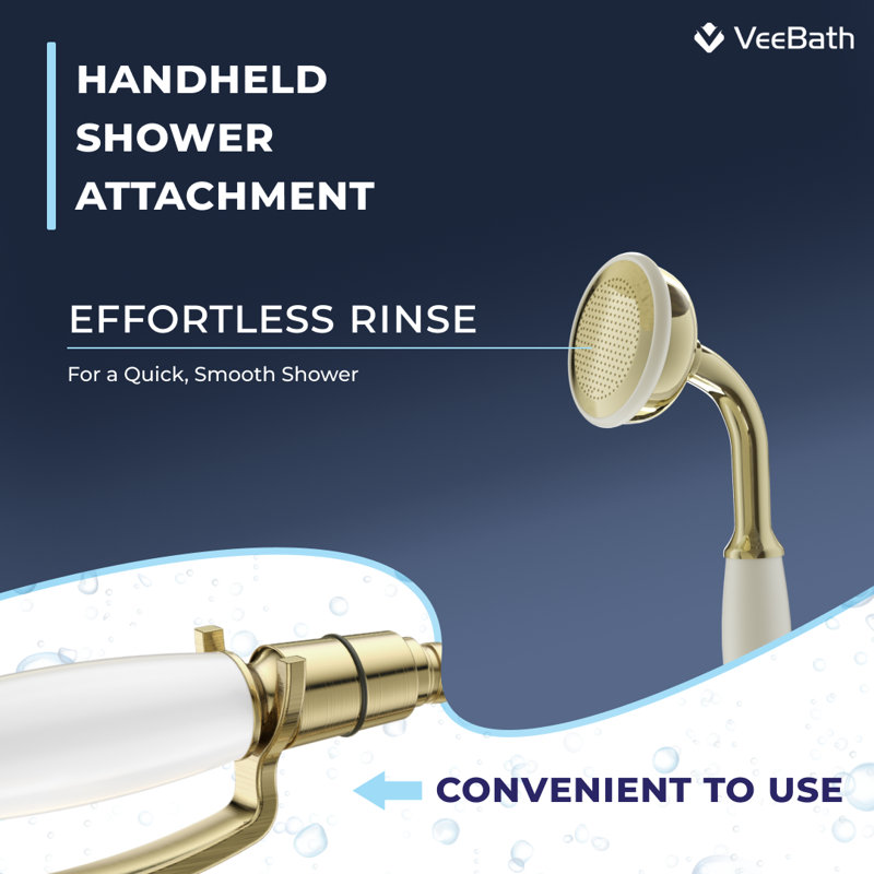 VeeBath Regency Traditional Bath Shower Mixer Tap with Kit, Brushed Brass
