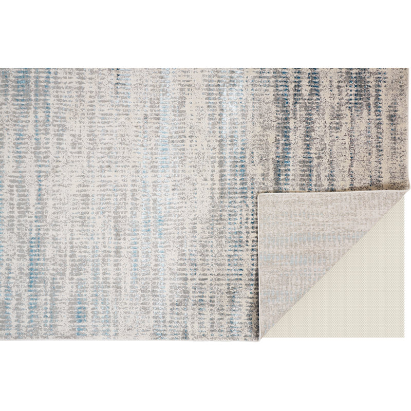 Blue Abstract Reversible Rectangular Synthetic Rug 4' x 6'