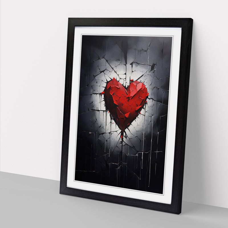 Love Heart Hard Edge - Single Picture Frame Print on Wood, Black Framed, 64cm H x 46cm W x 2cm D