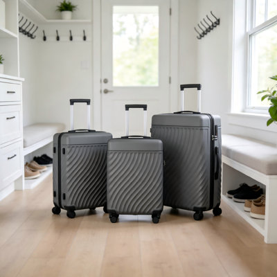 Ash Grey 3-Piece Hardside Luggage Bundle, Lightweight Multi-Size Spinner Suitcase Set, 20"/24"/28"