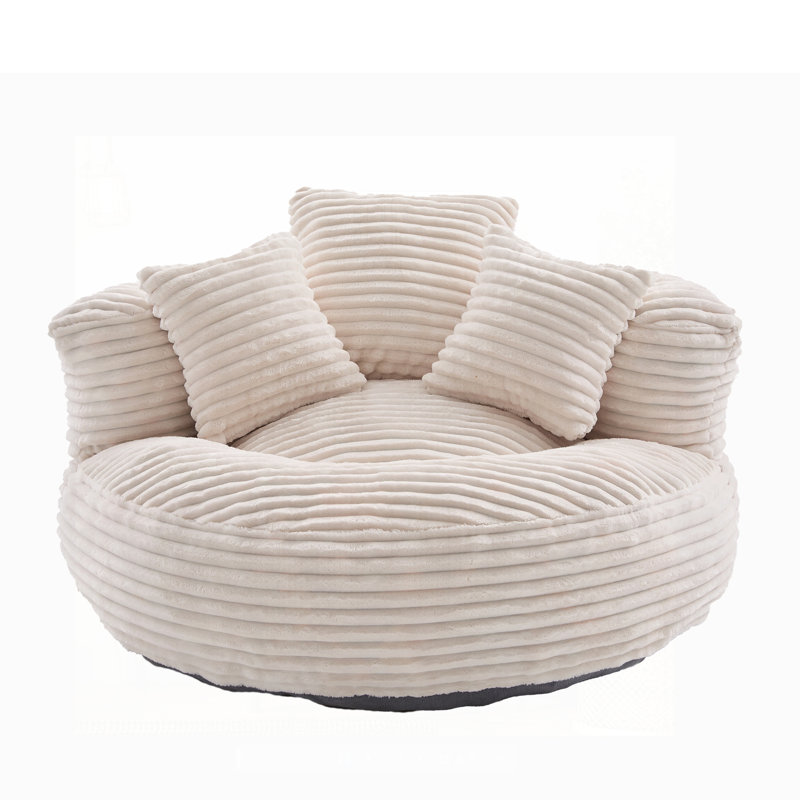 Oversized Corduroy Bean Bag Chair with 3 Pillows & Armrest, Perfect for Adults and Kids, Ultimate Comfort and Support, Beige
