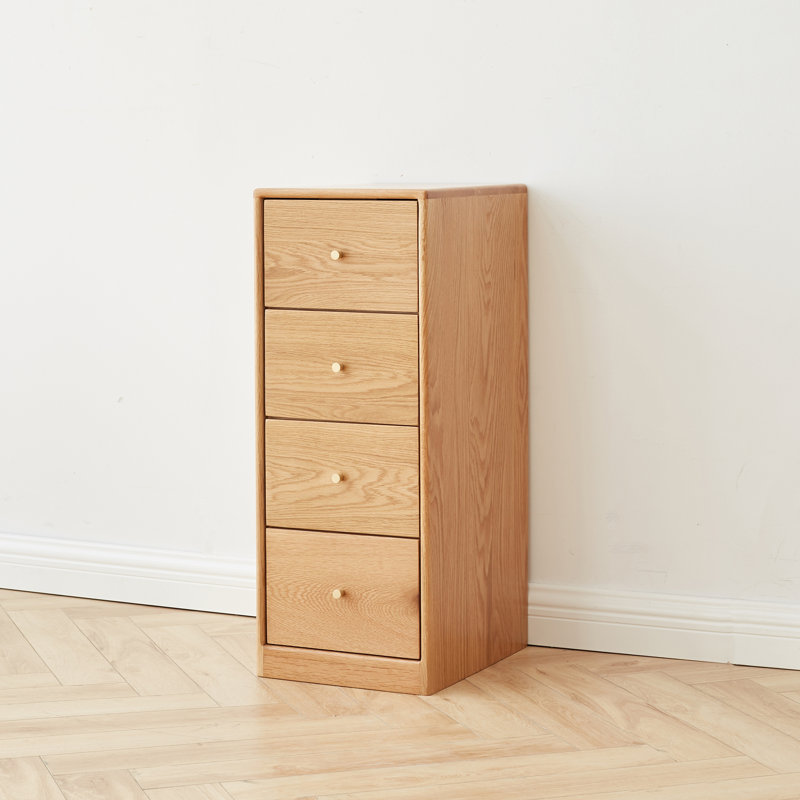 Solid Oak Bedside Table Storage Cabinet for Living Room - Free-Standing Corner Cabinets Storage Table-Four Drawers