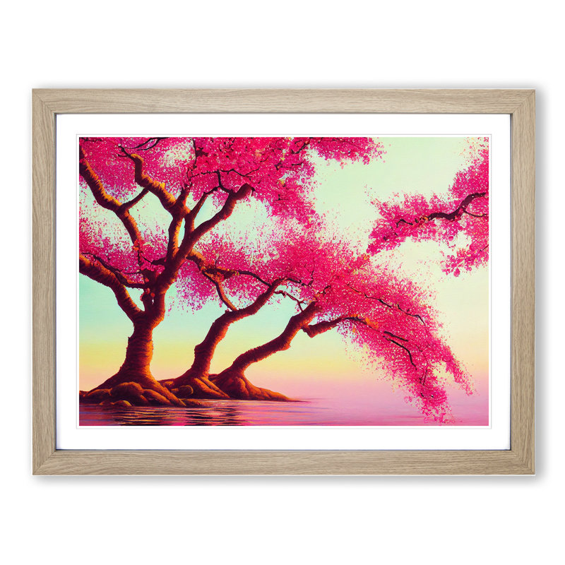 Soulful Cherry Blossom Trees - Single Picture Frame Print, 46cm H x 64cm W x 2cm D, Oak