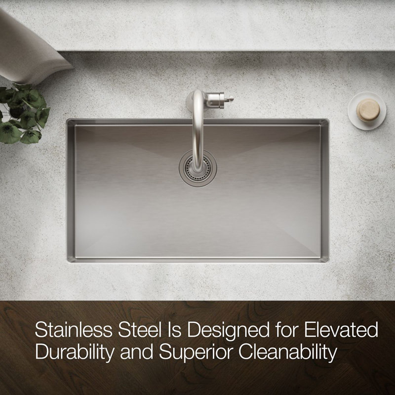 Strive 32" L x 18.25" W Undermount Single Bowl Kitchen Sink with Basin Rack